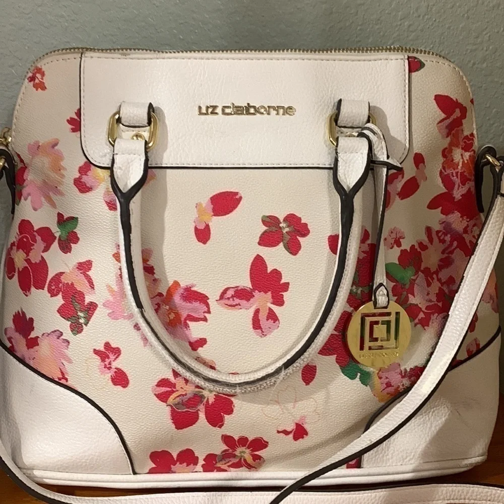 Liz, Claiborne, floral and white satchel